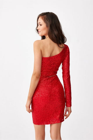 Roco Sequined Cutout One Shoulder Mini Dress - Hot Girl Apparel