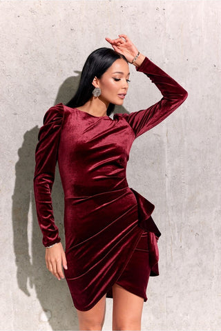 Roco Velour Ruffled Long Sleeve Mini Dress - Hot Girl Apparel