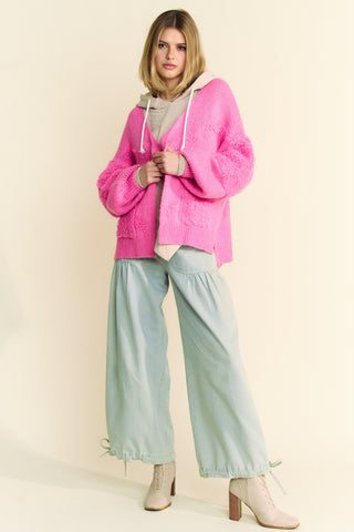 Hot Girl X Davi & Dani Fuzzy Sleeve Open Front Cardigan In Hot Pink