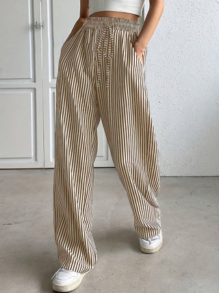 Hot Girl Drawstring Striped Elastic Waist Pants