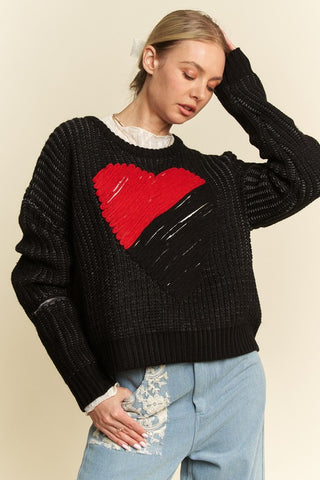 Hot Girl X Davi & Dani Contrast Heart Sweater In Black