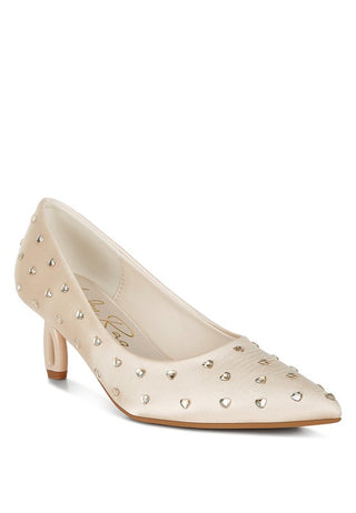 Hot Girl X London Rag Madhara Heart-Shaped Rhinestone Satin Pumps