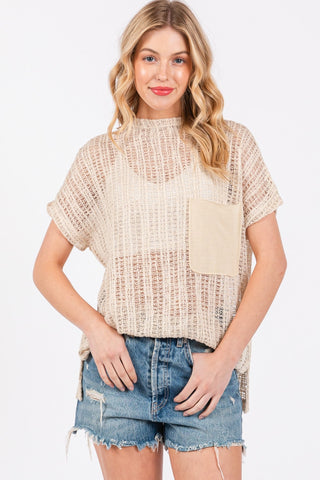 Hot Girl Ces Femme Crochet Mock Neck Top In Oatmeal - Hot Girl Apparel