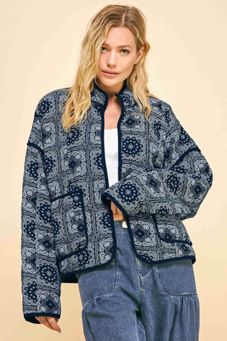 Hot Girl X Davi & Dani Vintage Paisley Open Front Jacket In Navy