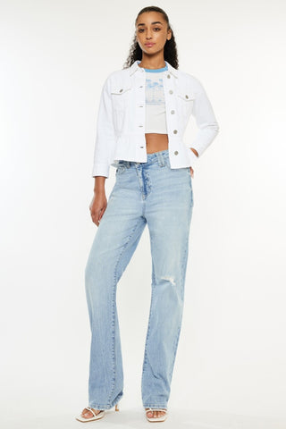 Hot Girl X Kancan Distressed High Waist Straight Jeans In Light Wash