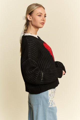 Hot Girl X Davi & Dani Contrast Heart Sweater In Black