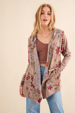 Hot Girl And The Why Floral Thermal Hooded Open Front Cardigan