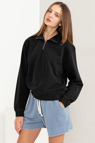 Hot Girl Schools Out Half Zip Drop Shoulder Sweatshirt In Black