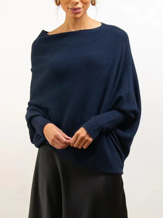 Hot Girl Boat Neck Batwing Long Sleeve Knit Top