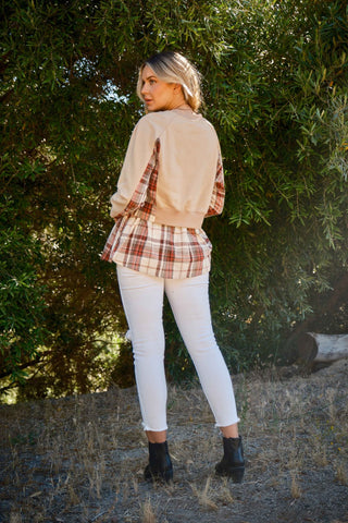 Hot Girl And The Why Double Layered Plaid Contrast Sweatshirt