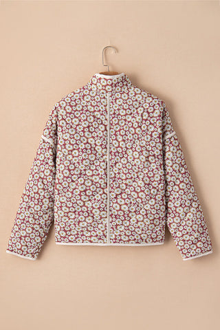 Hot Girl Floral Snap Down Mock Neck Lightweight Jacket