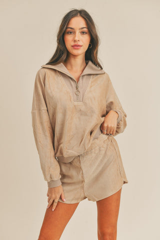 Hot Girl MABLE Corduroy Half Zip Top and Shorts Set