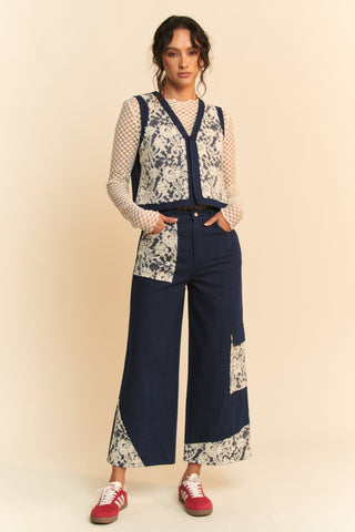 Hot Girl X Davi & Dani Lace Appliqué Wide Leg Cropped Jeans