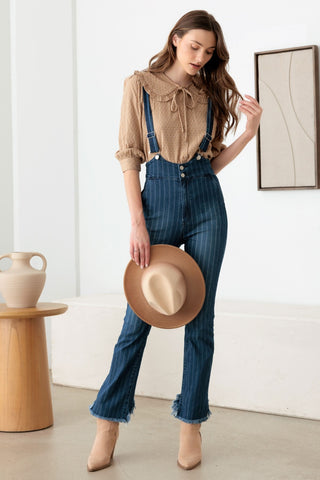 Hot Girl Litz La Striped Stretched Suspender Denim Overalls