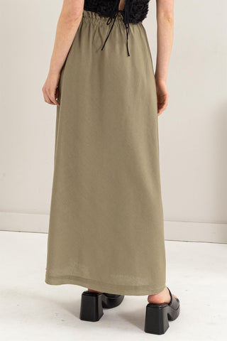 Hot Girl Drawstring Washed Linen Maxi Skirt In Olive - Hot Girl Apparel