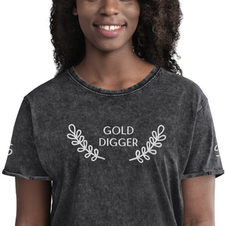 Hot Girl LOVE Money Gold Digger Embroidered Denim T-Shirt - Hot Girl Apparel