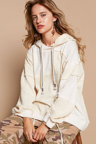 Hot Girl Exposed Seam Knit Hoodie In Cream