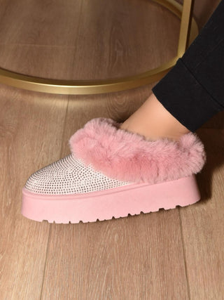 Hot Girl WILD DIVA Embellished Faux Fur Platform Booties In Pink