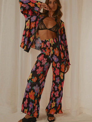 Hot Girl Funky Print Long Sleeve Top and Pants Lounge Two Piece Set