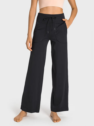 Hot Girl Like Skin Drawstring Waist Wide Leg Active Pants with Pockets