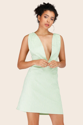 Hot Girl Sommer Striped Crisscross Plunge Mini Dress In Green - Hot Girl Apparel