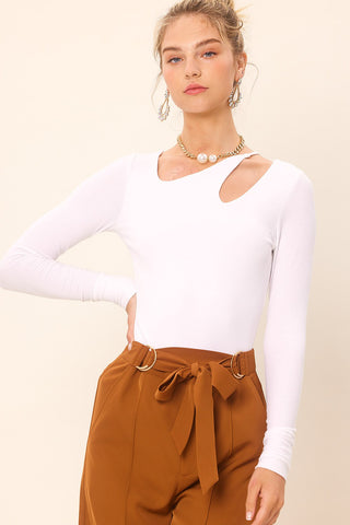 Hot Girl Idem Cut Out Long Sleeve Knit Top In White - Hot Girl Apparel