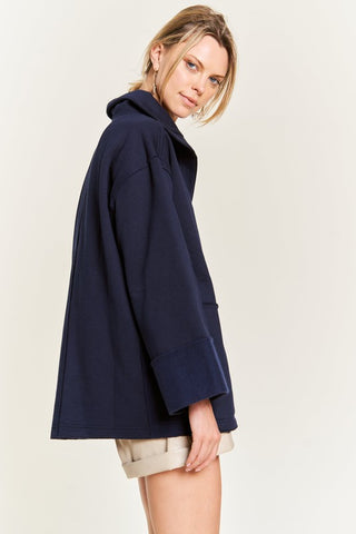 Hot Girl Johnny Collar Oversized Knit Poncho Sweatshirt In Navy