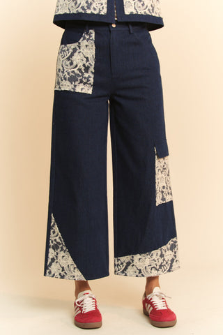 Hot Girl X Davi & Dani Lace Appliqué Wide Leg Cropped Jeans