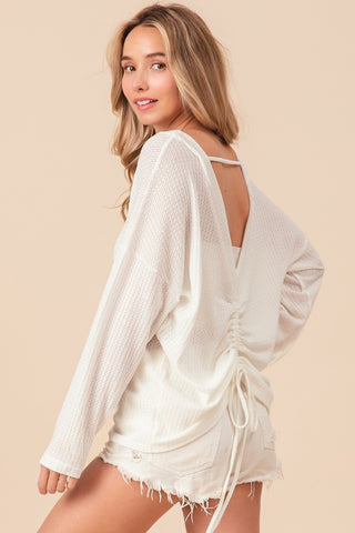 Hot Girl Waffled Backless Drawstring Long Sleeve Top - Hot Girl Apparel