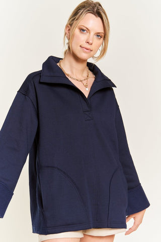 Hot Girl Johnny Collar Oversized Knit Poncho Sweatshirt In Navy