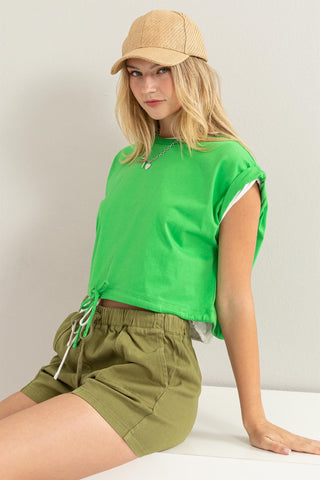 Hot Girl HYFVE Drawstring Hem In Green Short Sleeve Crop Top