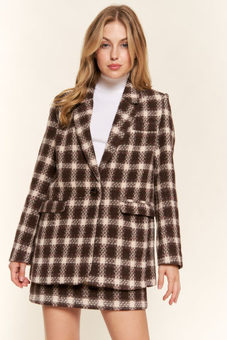 Hot Girl The Why Plaid Brushed One Button Blazer