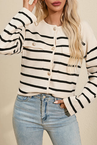 Hot Girl Striped Button Up Cardigan Sweater