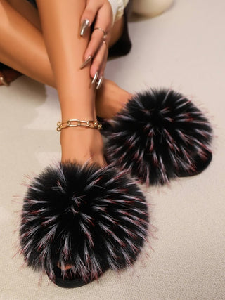 Hot Girl Pom Pom Fuzzy Open Toe Slippers