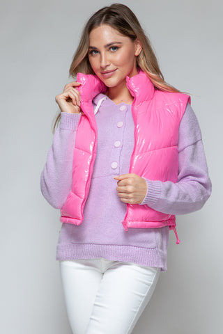 Hot Girl Snobbish Shiny Quilted  Puffer Vest In Hot Pink