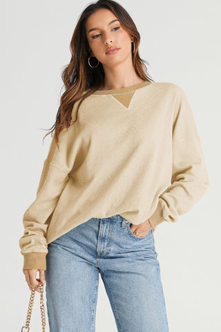 Hot Girl Waffle Knit Contrast Trim Sweatshirt