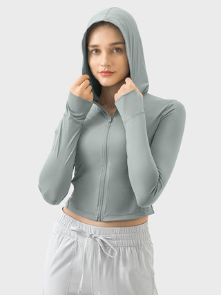 Hot Girl Zip Up Hooded Long Sleeve Active Top