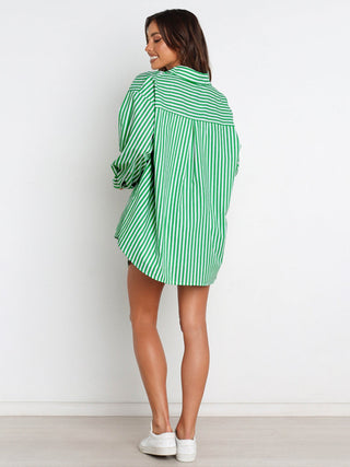 Hot Girl Striped Button Up Shoulder Shirt and Shorts Two Piece Set