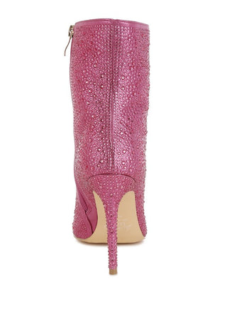 Hot Girl X London Rag Anun Rhinestone Embellished Heeled Ankle Boots In Pink