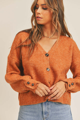 Hot Girl MABLE Button Down Sweater Cardigan In Rust