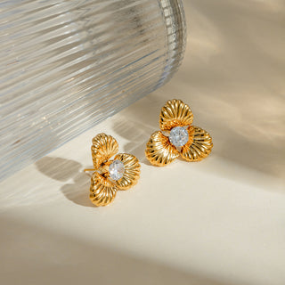 HGA Zircon Flower Shaped Gold Earrings - Hot Girl Apparel