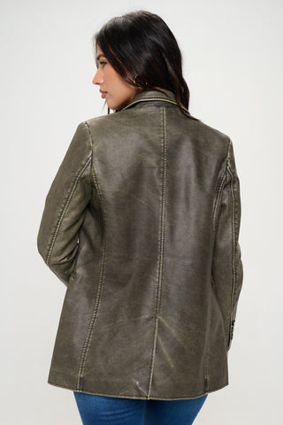 Hot Girl X Coalition LA Single-Breasted Vegan Leather Blazer In Deep Olive