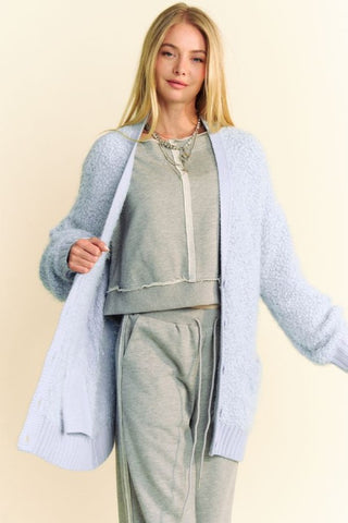 Hot Girl X Davi & Dani Ribbed Hem Button Up Cardigan In Light Blue