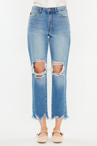 Hot Girl X Kancan Distressed Frayed Hem Cropped Jeans In Medium Wash