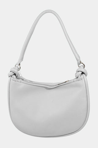 Hot Girl Fame Vegan Leather Basket Weave Half Moon Crossbody Bag In Silver