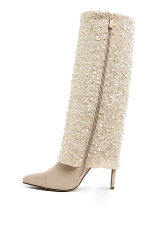 Hot Girl X London Rag Sin City Sequinned Fold-Over Calf Boots