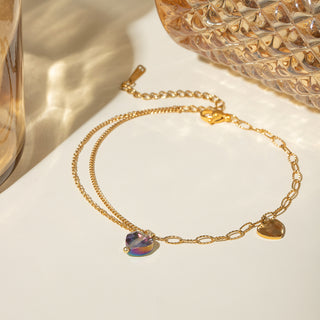 HGA Crystal Heart Anklet Bracelet In Gold