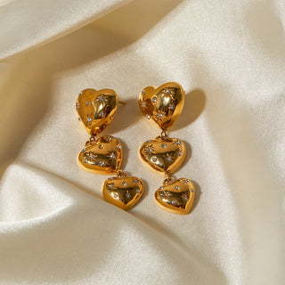 HGA Rhinestone Heart Drop Gold Earrings - Hot Girl Apparel