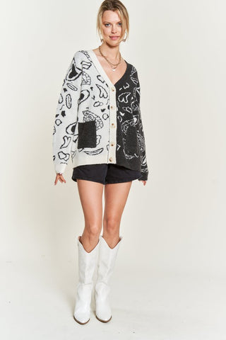 Hot Girl Paisley Color Block Oversized Cardigan