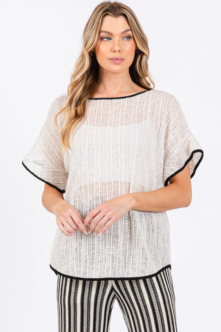 Hot Girl GeeGee Contrast Trim Sheer Short Sleeve Top